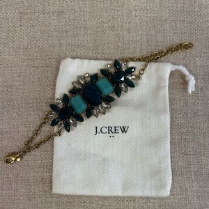 J Crew Teal Blue Green Crystal Gold Bracelet